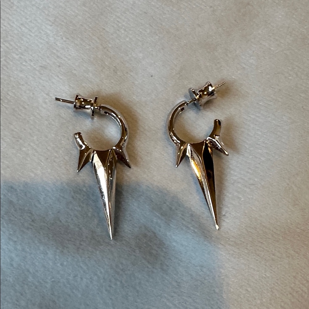 Melinda Maria Silver Spike Hoop Earrings NEW